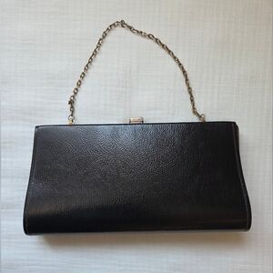 Black Clutch Vintage - Leather Look with Chain Strap